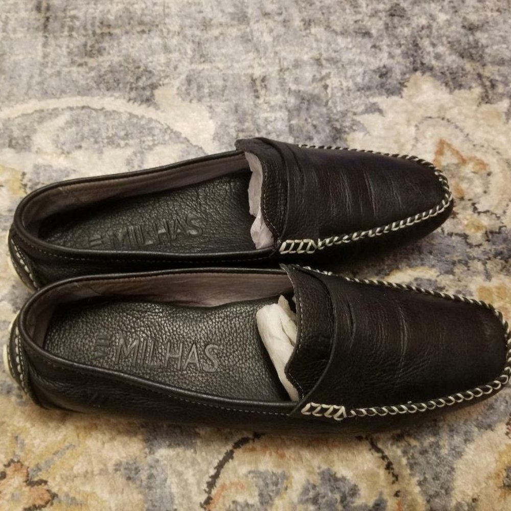 MILHAS VII soft Leather NINA moccasins EU 39 US 9 Black Retail $198 shoes Loafer